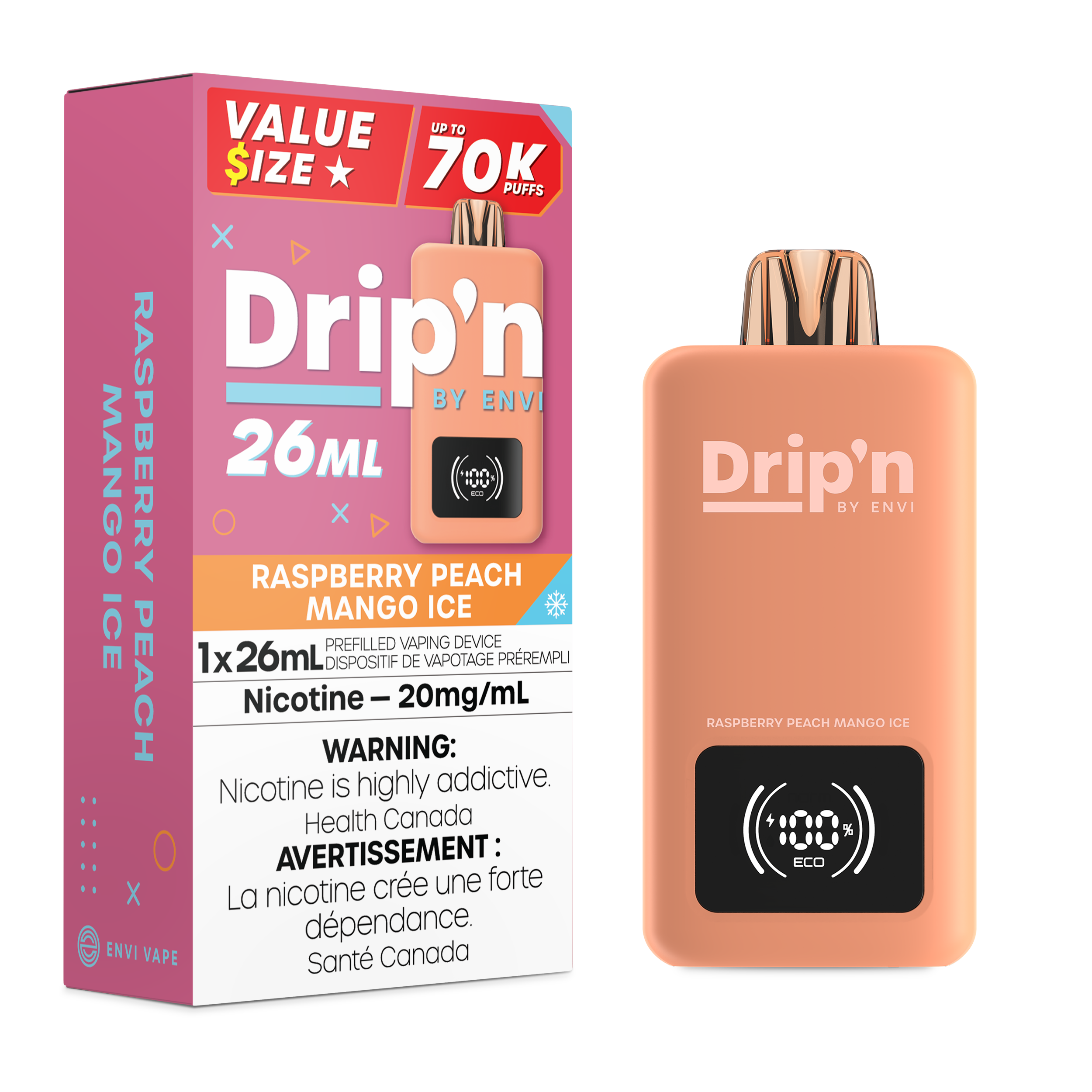 RASPBERRY PEACH MANGO ICE - DRIP'N 26ML BY ENVI