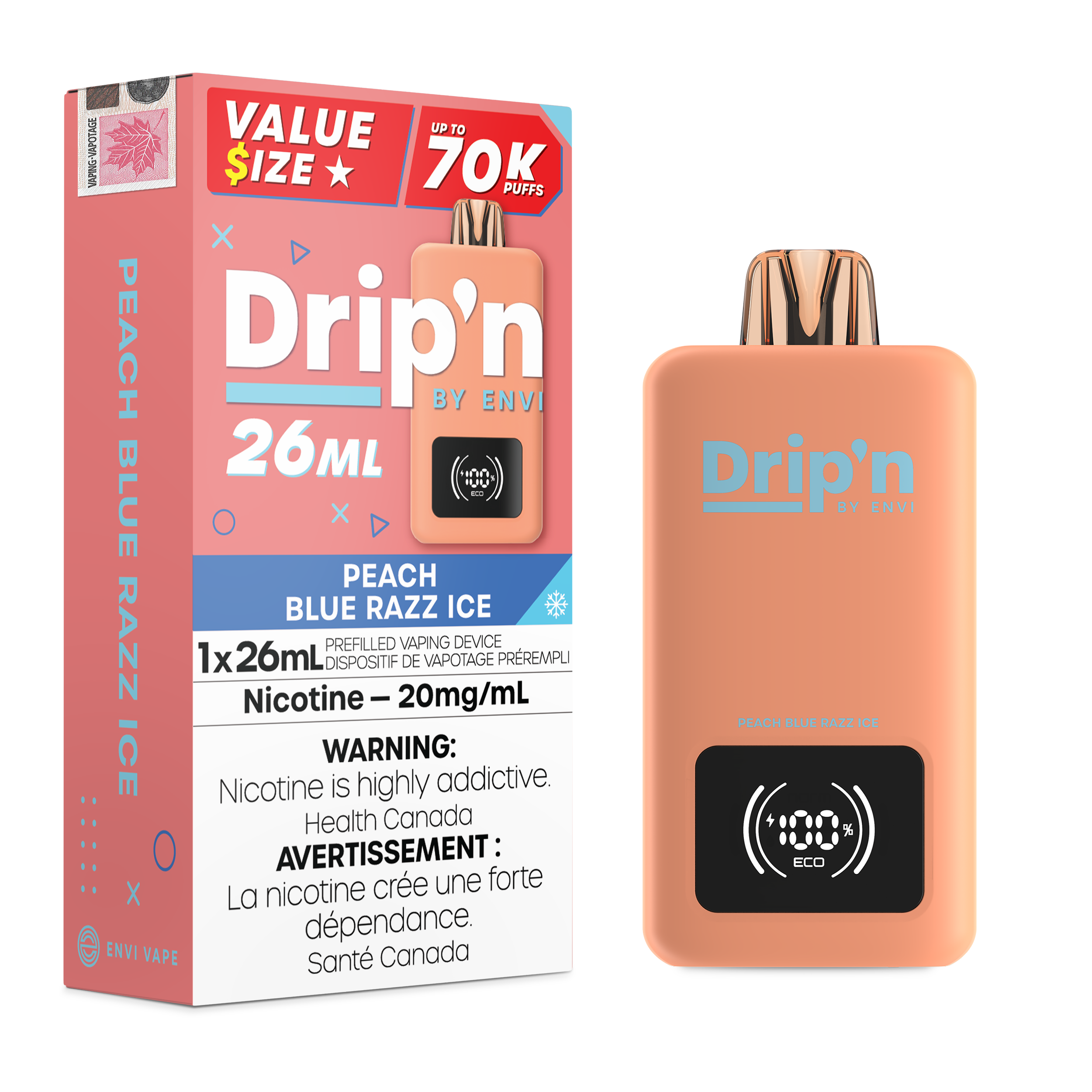 PEACH BLUE RAZZ ICE - DRIP'N 26ML BY ENVI