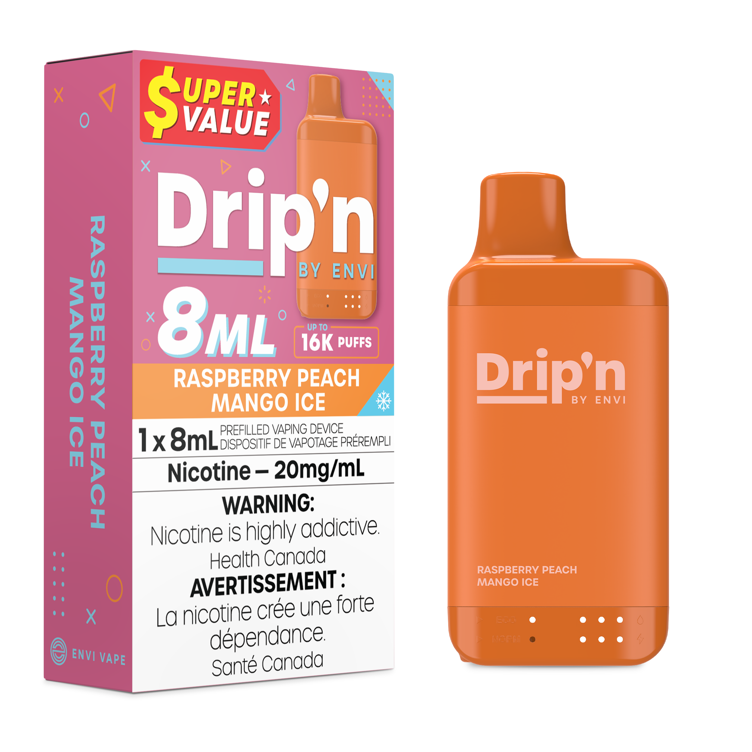RASPBERRY PEACH MANGO ICE - DRIP'N 8ML BY ENVI