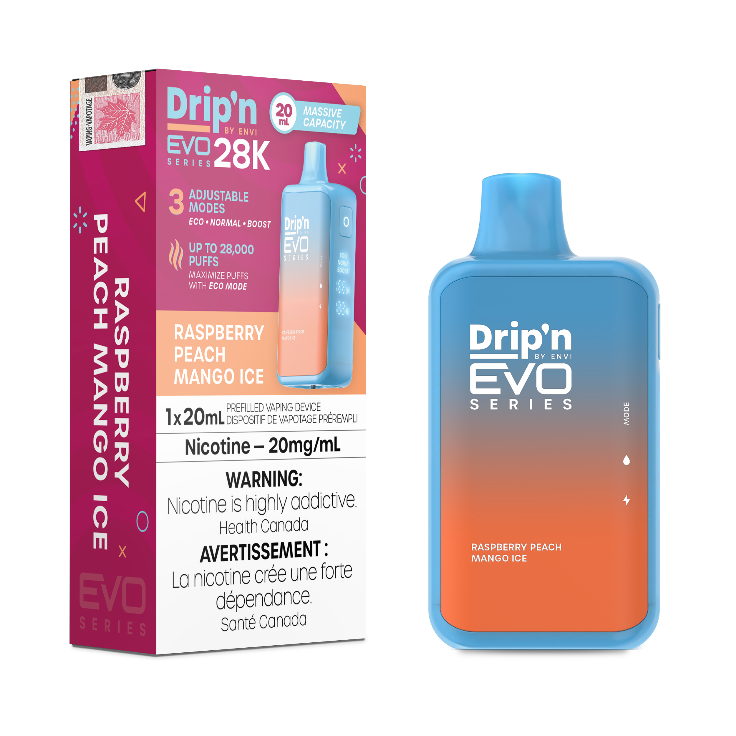RASPBERRY PEACH MANGO ICE - DRIP'N EVO 28K BY ENVI