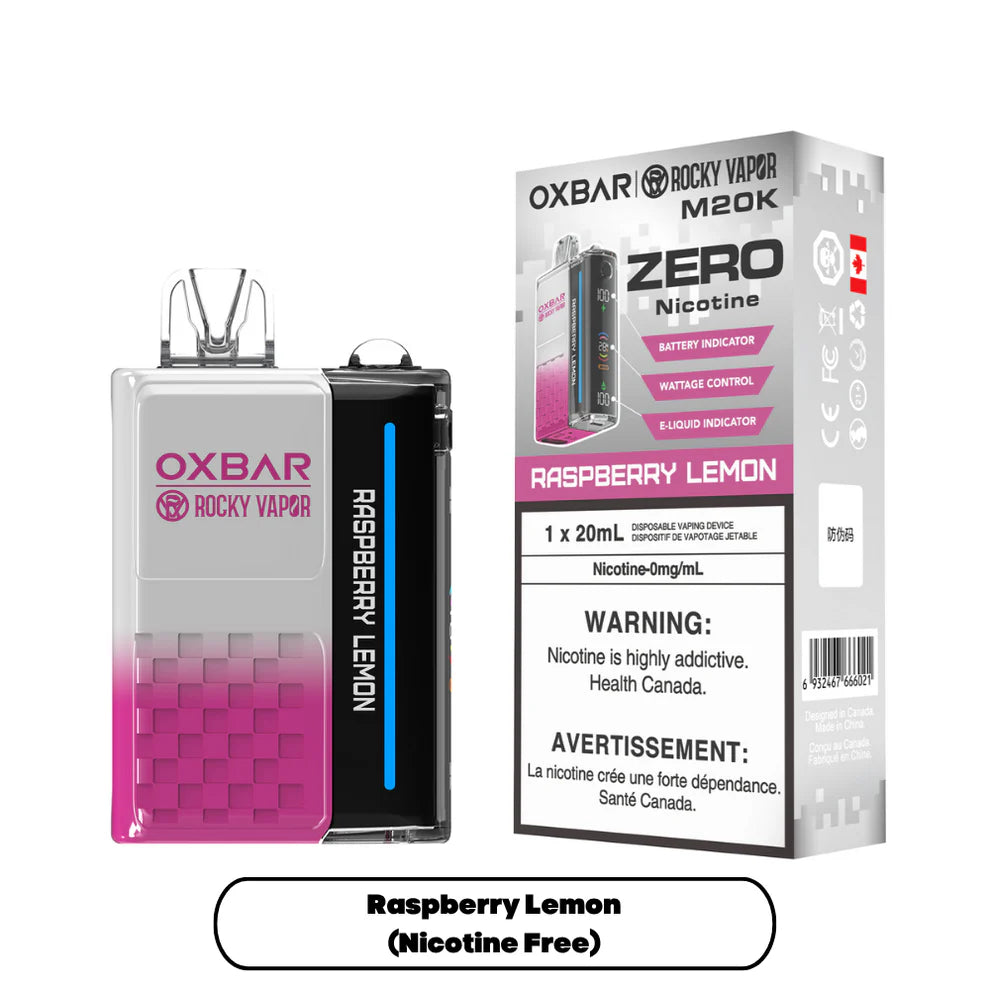 RASPBERRY LEMON - OXBAR M20K BY ROCKY VAPOR (ZERO NICOTINE)
