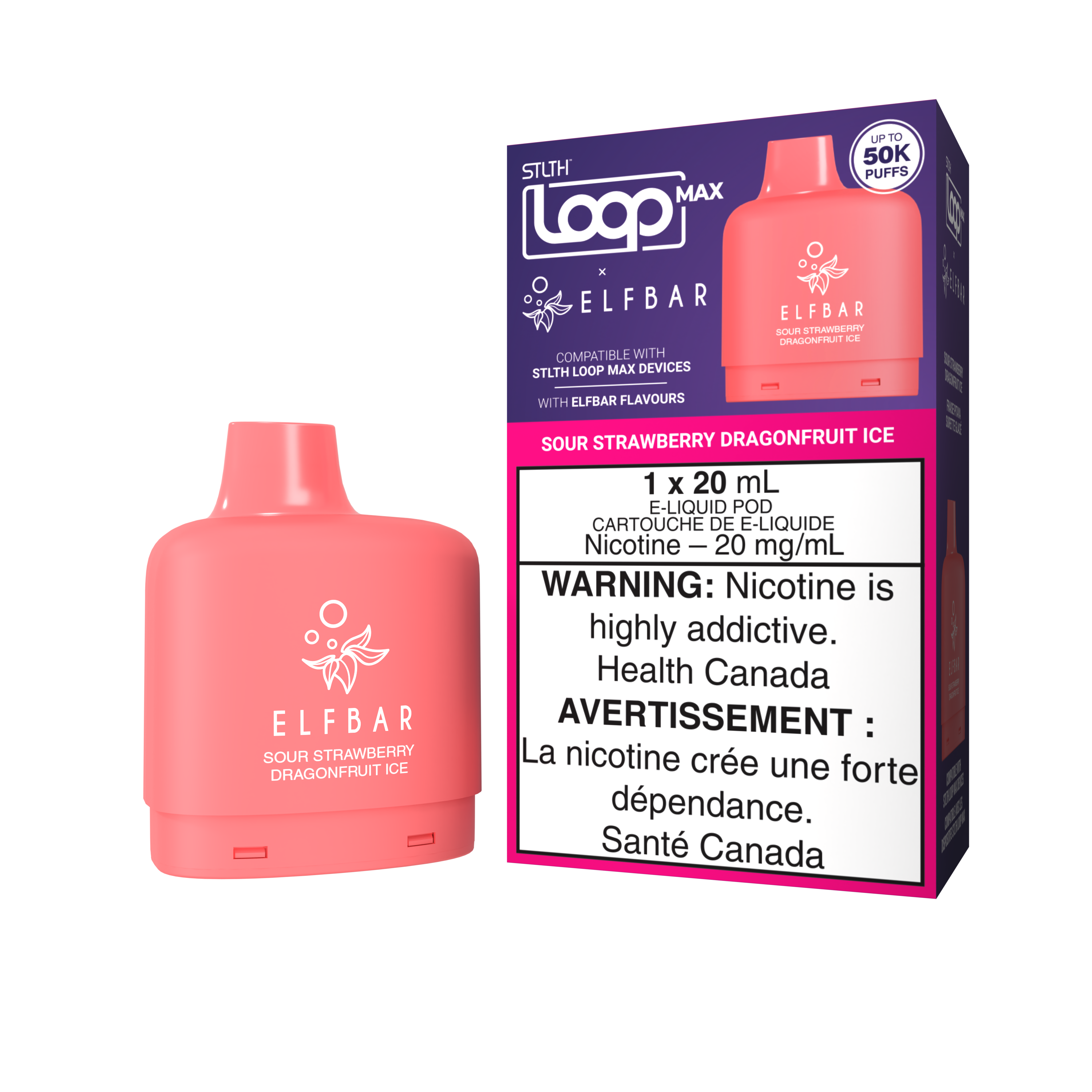SOUR STRAWBERRY DRAGONFRUIT ICE - STLTH LOOP MAX X ELFBAR POD (20mL)