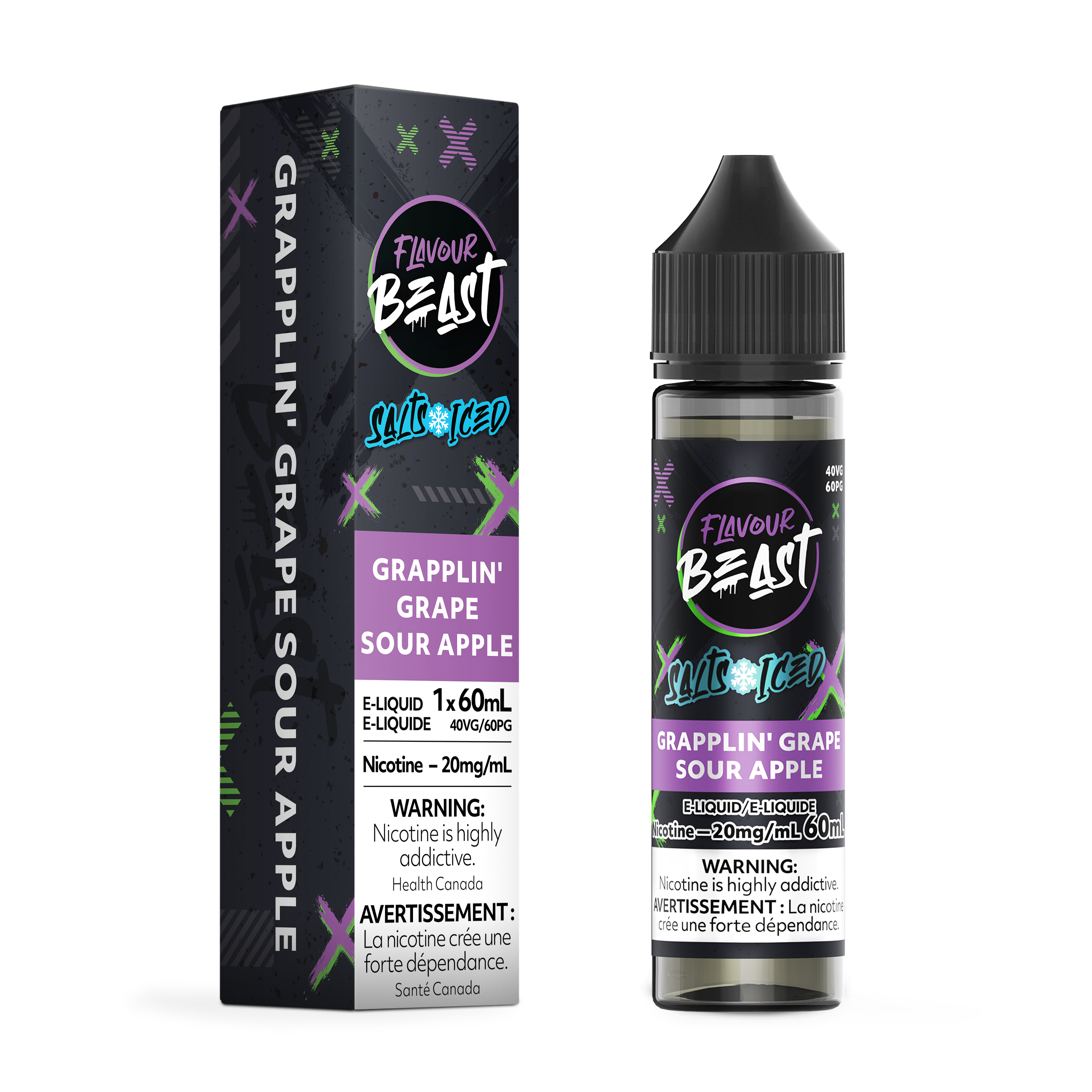 GRAPPLIN' GRAPE SOUR APPLE (ICED) - FLAVOUR BEAST E LIQUID (60mL) (ONTARIO)