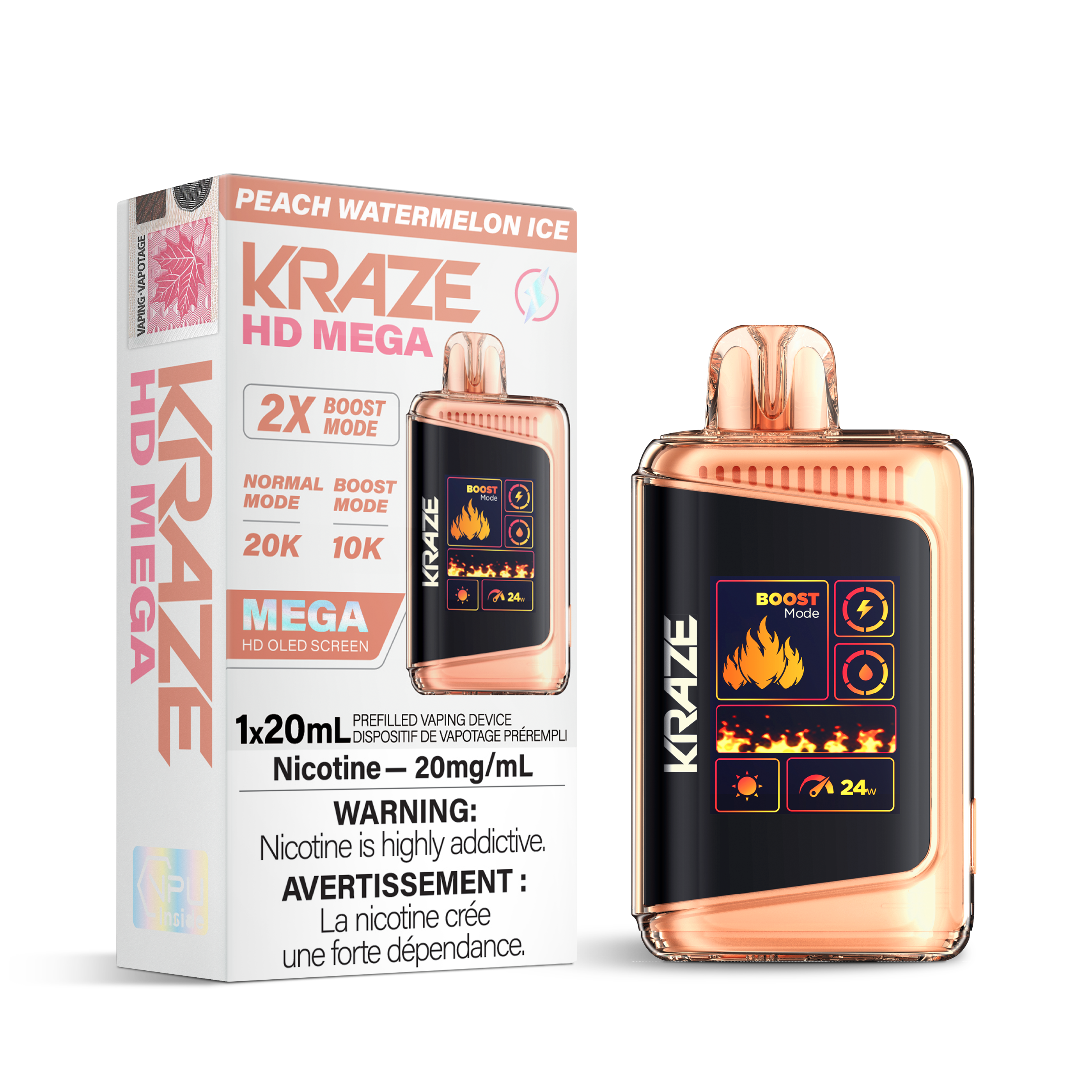 PEACH WATERMELON ICE - KRAZE HD MEGA