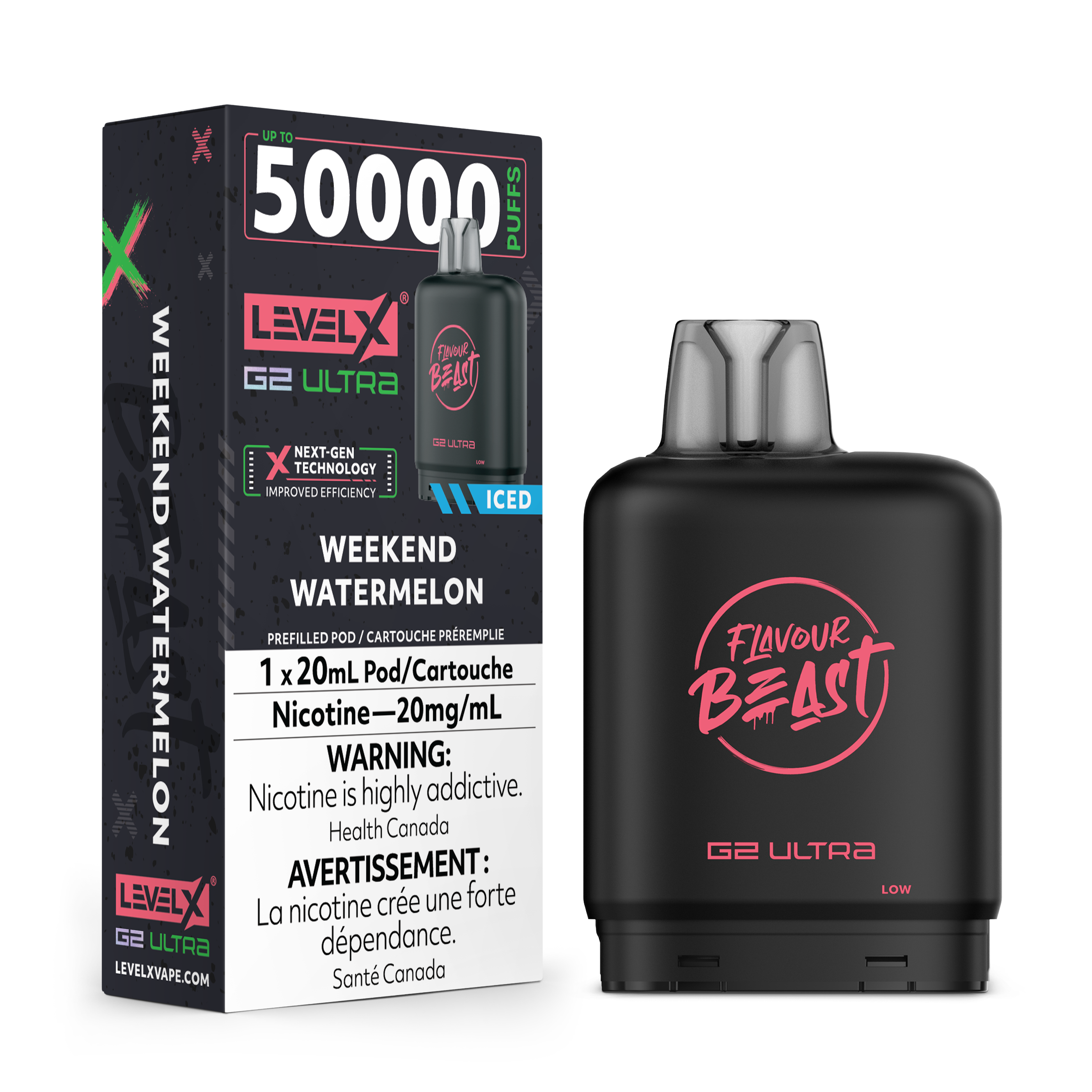 WEEKEND WATERMELON - FLAVOUR BEAST LEVEL X G2 ULTRA LOW NICOTINE (10mg) (20mL)