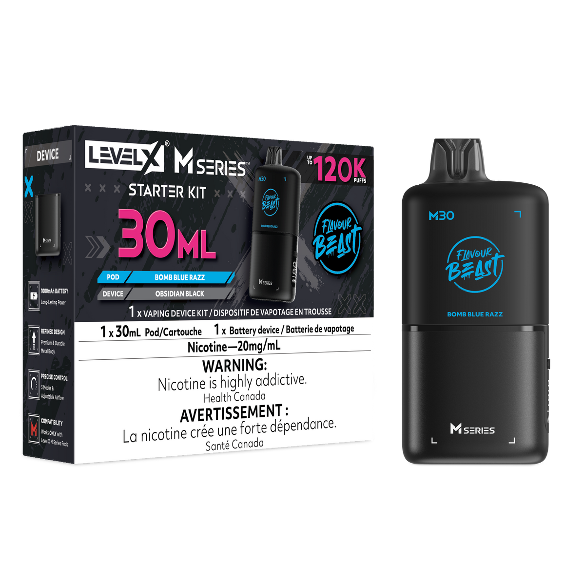 BOMB BLUE RAZZ - LEVEL X M30 STARTER KIT (DEVICE & M30 POD)